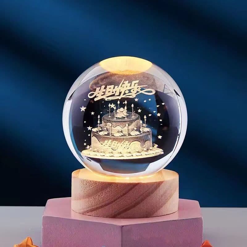 image-Crystal Ball 3D Inner Carved Solar System Glowing Night Lights Warm Bedside Light Festival And Kid Gift Night Lamp