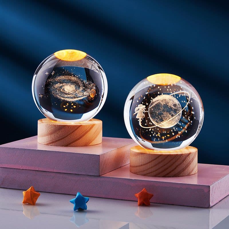 image-Crystal Ball 3D Inner Carved Solar System Glowing Night Lights Warm Bedside Light Festival And Kid Gift Night Lamp