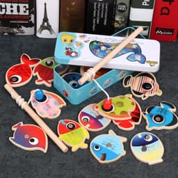 image-Iron Box Magnetic Fishing Wooden Building Blocks Toy