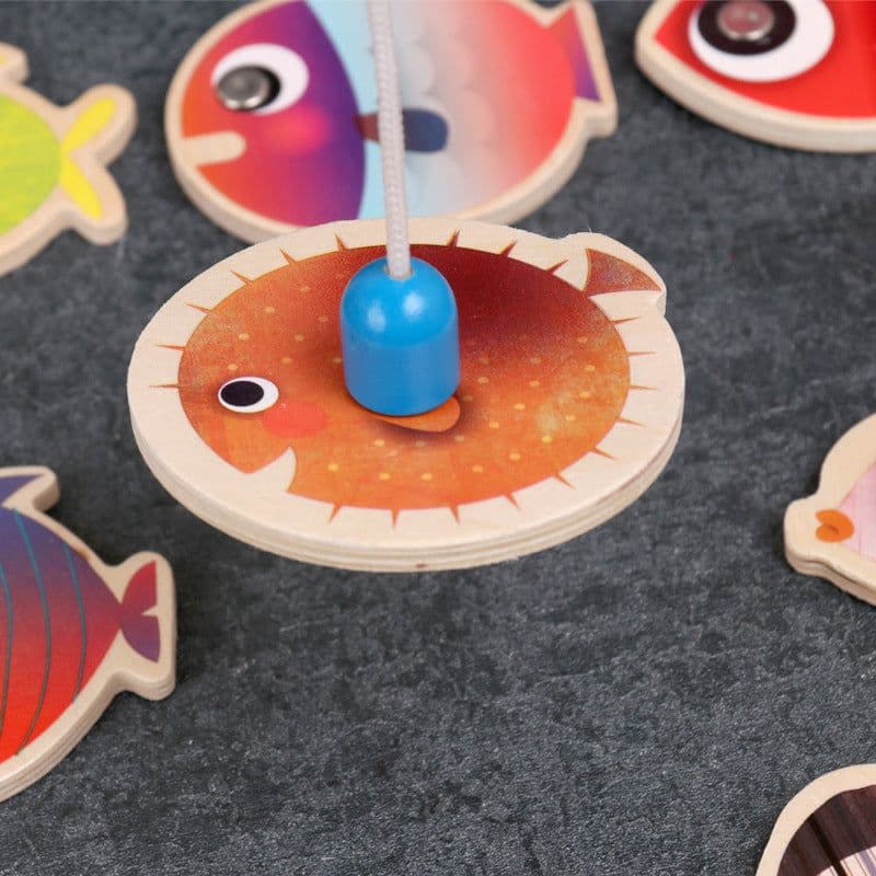 image-Iron Box Magnetic Fishing Wooden Building Blocks Toy