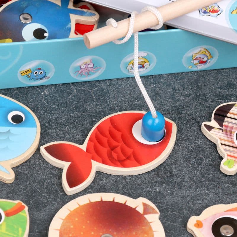 image-Iron Box Magnetic Fishing Wooden Building Blocks Toy