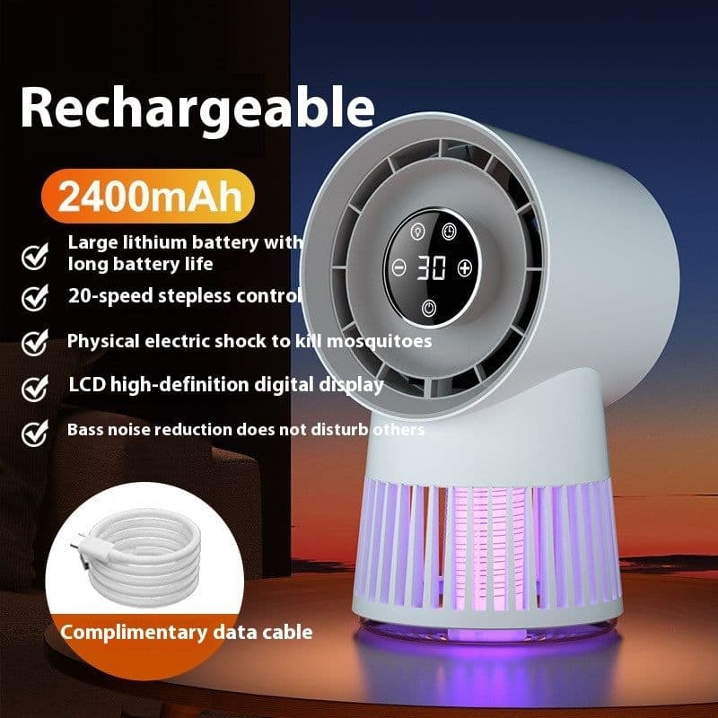 image-Creative 2-in-1 Mosquito Killing Mini Desk Fan Electric Mosquito Killer USB Rechargeable Fan Night Lamp Home And Outdoor Supplies