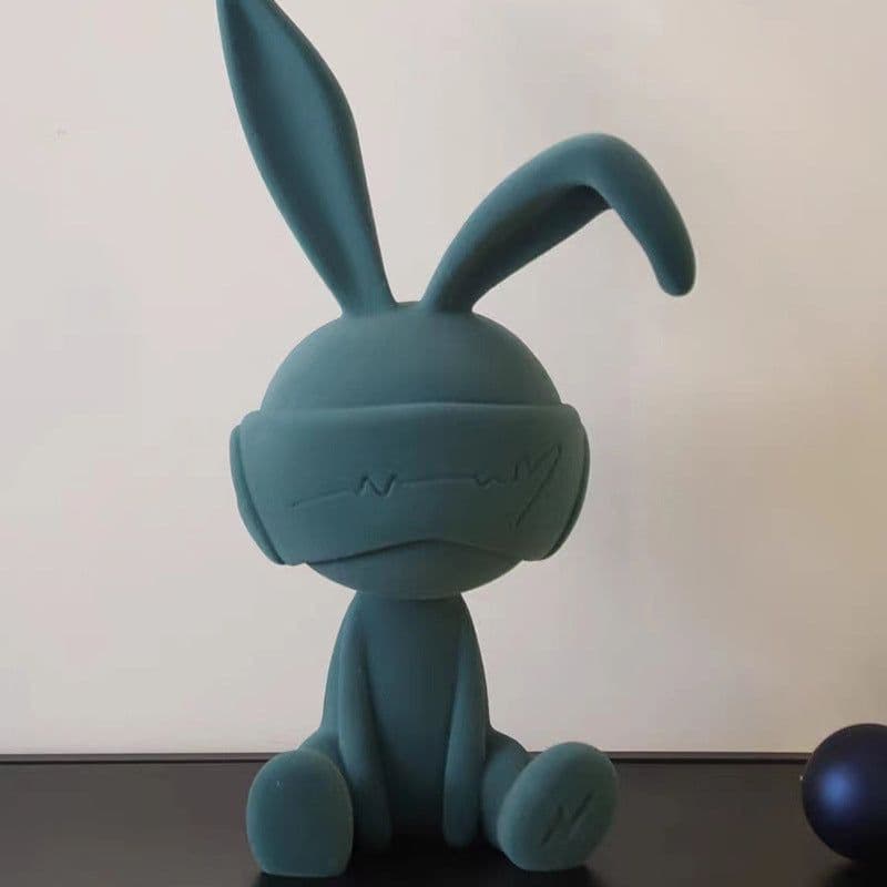 image-Suede Blindfold Rabbit Resin Table Ornament Trendy Home Decoration