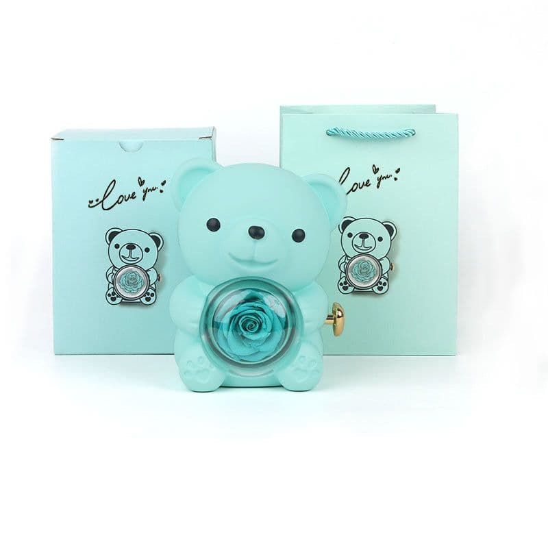 image-Eternal Rose Teddy Bear Gifts Box With Necklace Rotate Rose Jewelry Box Valentine Wedding Storage Gift Case For Women Girlfriend