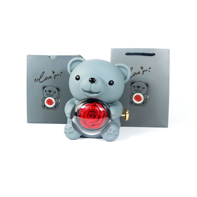 image-Eternal Rose Teddy Bear Gifts Box With Necklace Rotate Rose Jewelry Box Valentine Wedding Storage Gift Case For Women Girlfriend