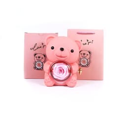 image-Eternal Rose Teddy Bear Gifts Box With Necklace Rotate Rose Jewelry Box Valentine Wedding Storage Gift Case For Women Girlfriend