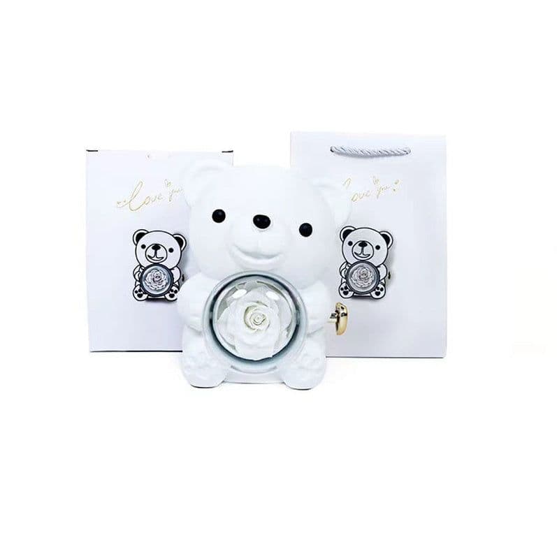 image-Eternal Rose Teddy Bear Gifts Box With Necklace Rotate Rose Jewelry Box Valentine Wedding Storage Gift Case For Women Girlfriend