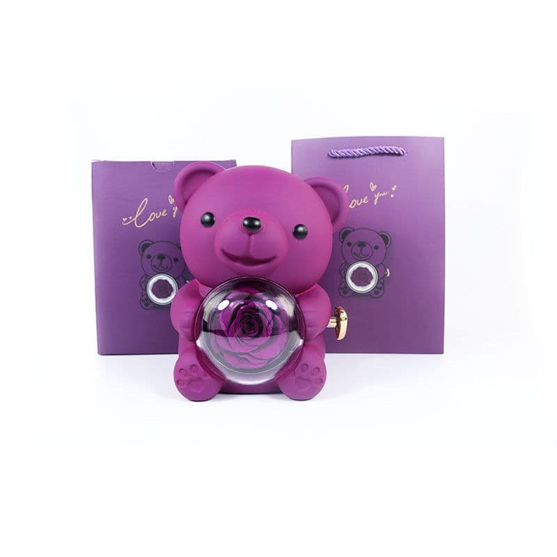 image-Eternal Rose Teddy Bear Gifts Box With Necklace Rotate Rose Jewelry Box Valentine Wedding Storage Gift Case For Women Girlfriend