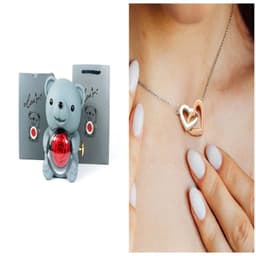 image-Eternal Rose Teddy Bear Gifts Box With Necklace Rotate Rose Jewelry Box Valentine Wedding Storage Gift Case For Women Girlfriend