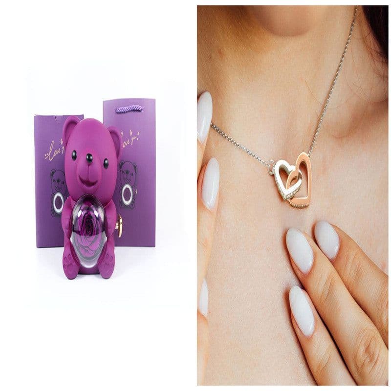 image-Eternal Rose Teddy Bear Gifts Box With Necklace Rotate Rose Jewelry Box Valentine Wedding Storage Gift Case For Women Girlfriend