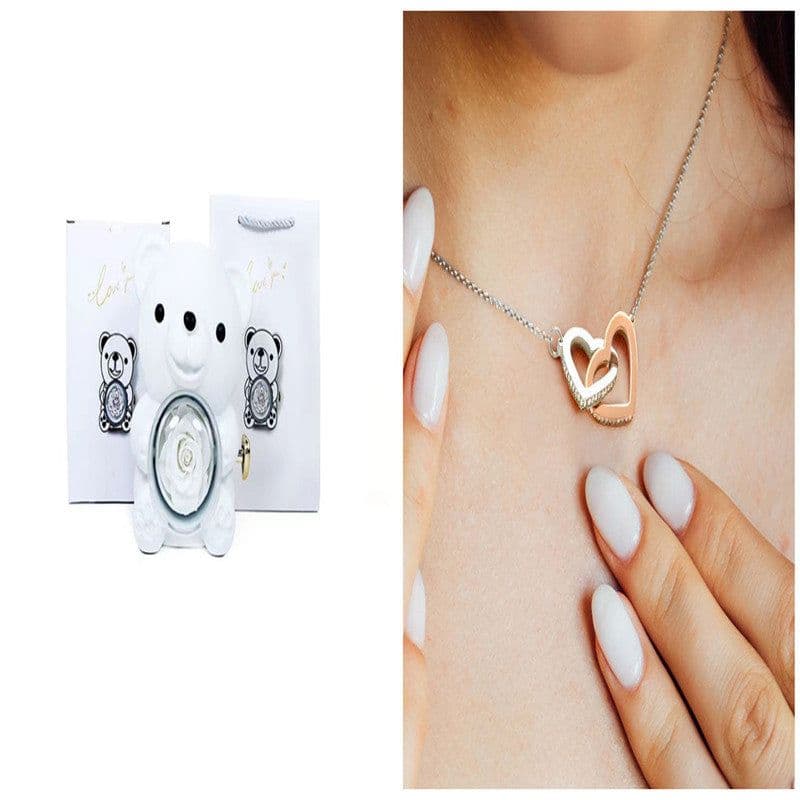 image-Eternal Rose Teddy Bear Gifts Box With Necklace Rotate Rose Jewelry Box Valentine Wedding Storage Gift Case For Women Girlfriend