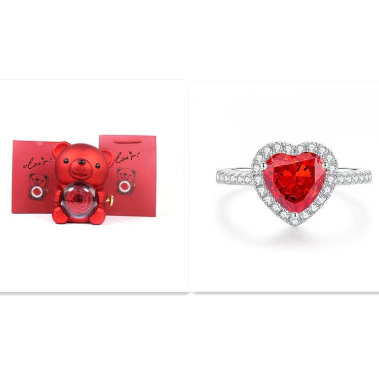 image-Eternal Rose Teddy Bear Gifts Box With Necklace Rotate Rose Jewelry Box Valentine Wedding Storage Gift Case For Women Girlfriend