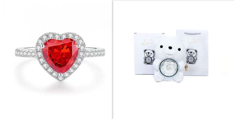 image-Eternal Rose Teddy Bear Gifts Box With Necklace Rotate Rose Jewelry Box Valentine Wedding Storage Gift Case For Women Girlfriend