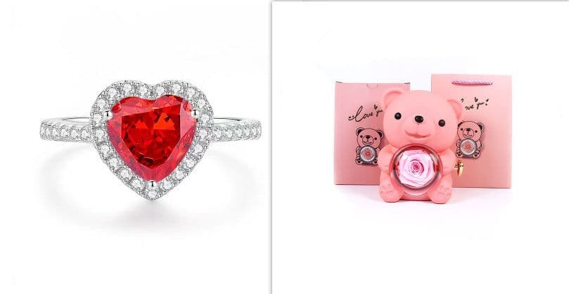 image-Eternal Rose Teddy Bear Gifts Box With Necklace Rotate Rose Jewelry Box Valentine Wedding Storage Gift Case For Women Girlfriend