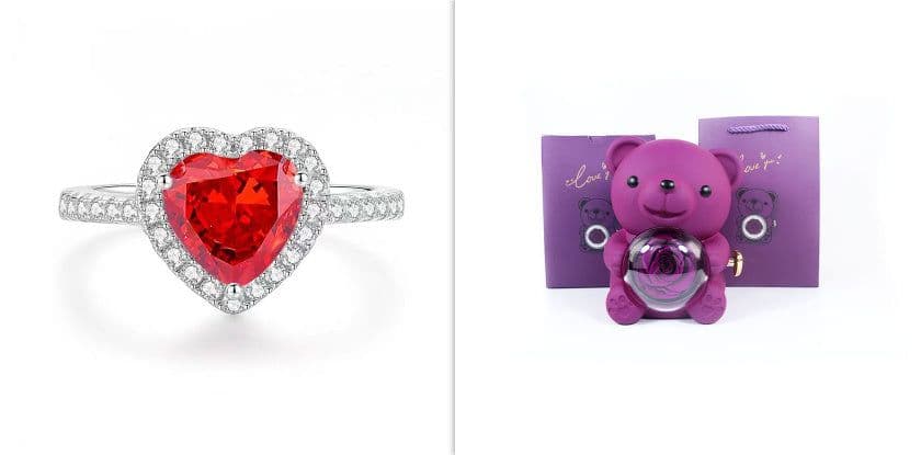 image-Eternal Rose Teddy Bear Gifts Box With Necklace Rotate Rose Jewelry Box Valentine Wedding Storage Gift Case For Women Girlfriend