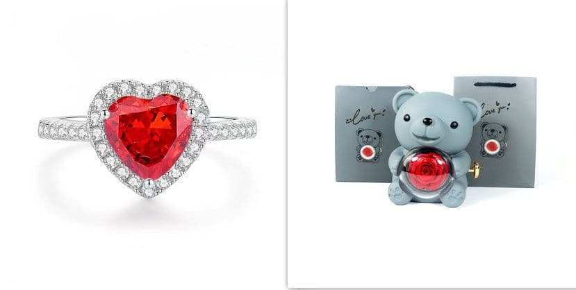 image-Eternal Rose Teddy Bear Gifts Box With Necklace Rotate Rose Jewelry Box Valentine Wedding Storage Gift Case For Women Girlfriend