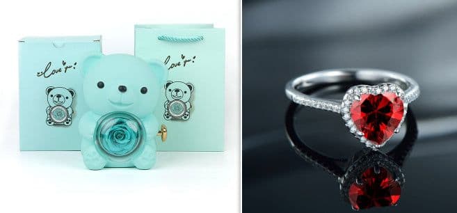 image-Eternal Rose Teddy Bear Gifts Box With Necklace Rotate Rose Jewelry Box Valentine Wedding Storage Gift Case For Women Girlfriend