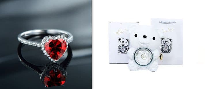 image-Eternal Rose Teddy Bear Gifts Box With Necklace Rotate Rose Jewelry Box Valentine Wedding Storage Gift Case For Women Girlfriend