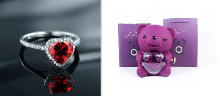 image-Eternal Rose Teddy Bear Gifts Box With Necklace Rotate Rose Jewelry Box Valentine Wedding Storage Gift Case For Women Girlfriend