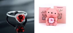 image-Eternal Rose Teddy Bear Gifts Box With Necklace Rotate Rose Jewelry Box Valentine Wedding Storage Gift Case For Women Girlfriend