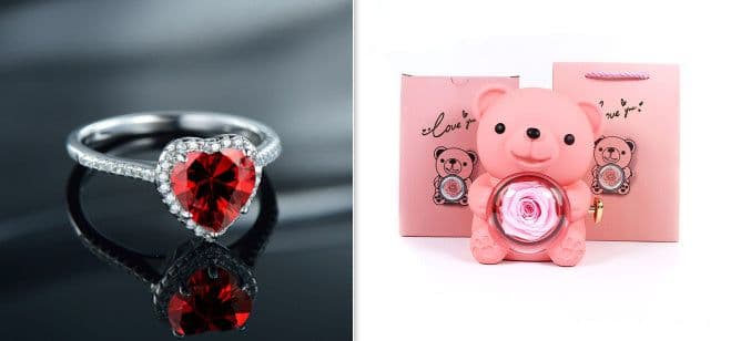 image-Eternal Rose Teddy Bear Gifts Box With Necklace Rotate Rose Jewelry Box Valentine Wedding Storage Gift Case For Women Girlfriend