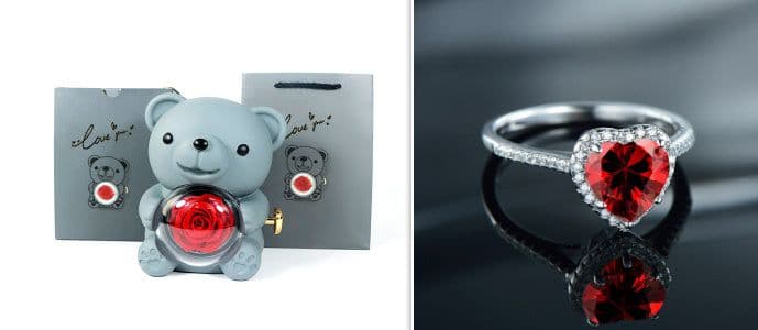 image-Eternal Rose Teddy Bear Gifts Box With Necklace Rotate Rose Jewelry Box Valentine Wedding Storage Gift Case For Women Girlfriend
