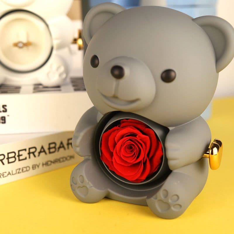 image-Eternal Rose Teddy Bear Gifts Box With Necklace Rotate Rose Jewelry Box Valentine Wedding Storage Gift Case For Women Girlfriend