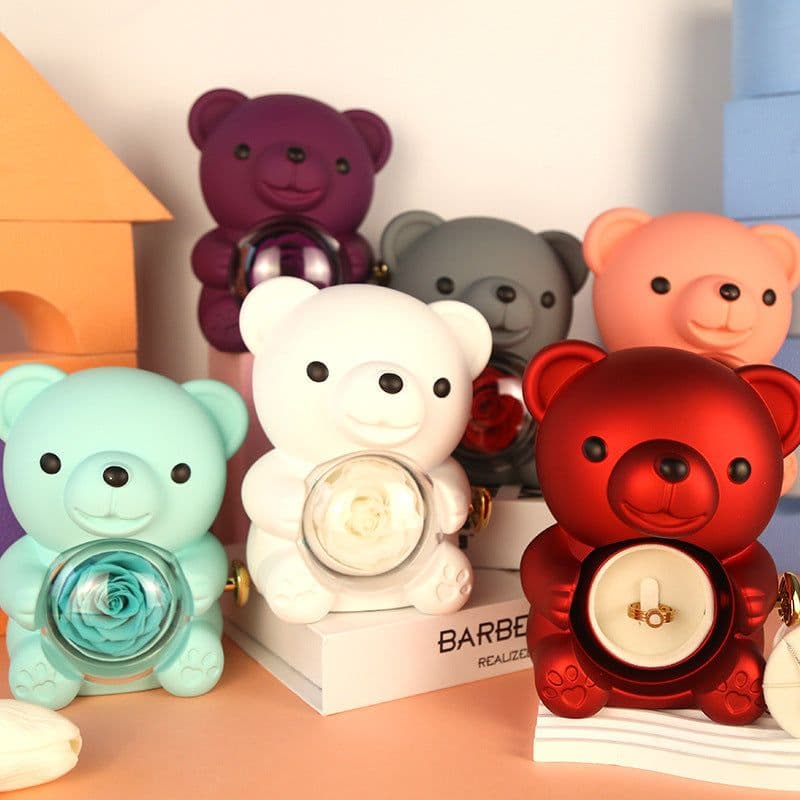 image-Eternal Rose Teddy Bear Gifts Box With Necklace Rotate Rose Jewelry Box Valentine Wedding Storage Gift Case For Women Girlfriend