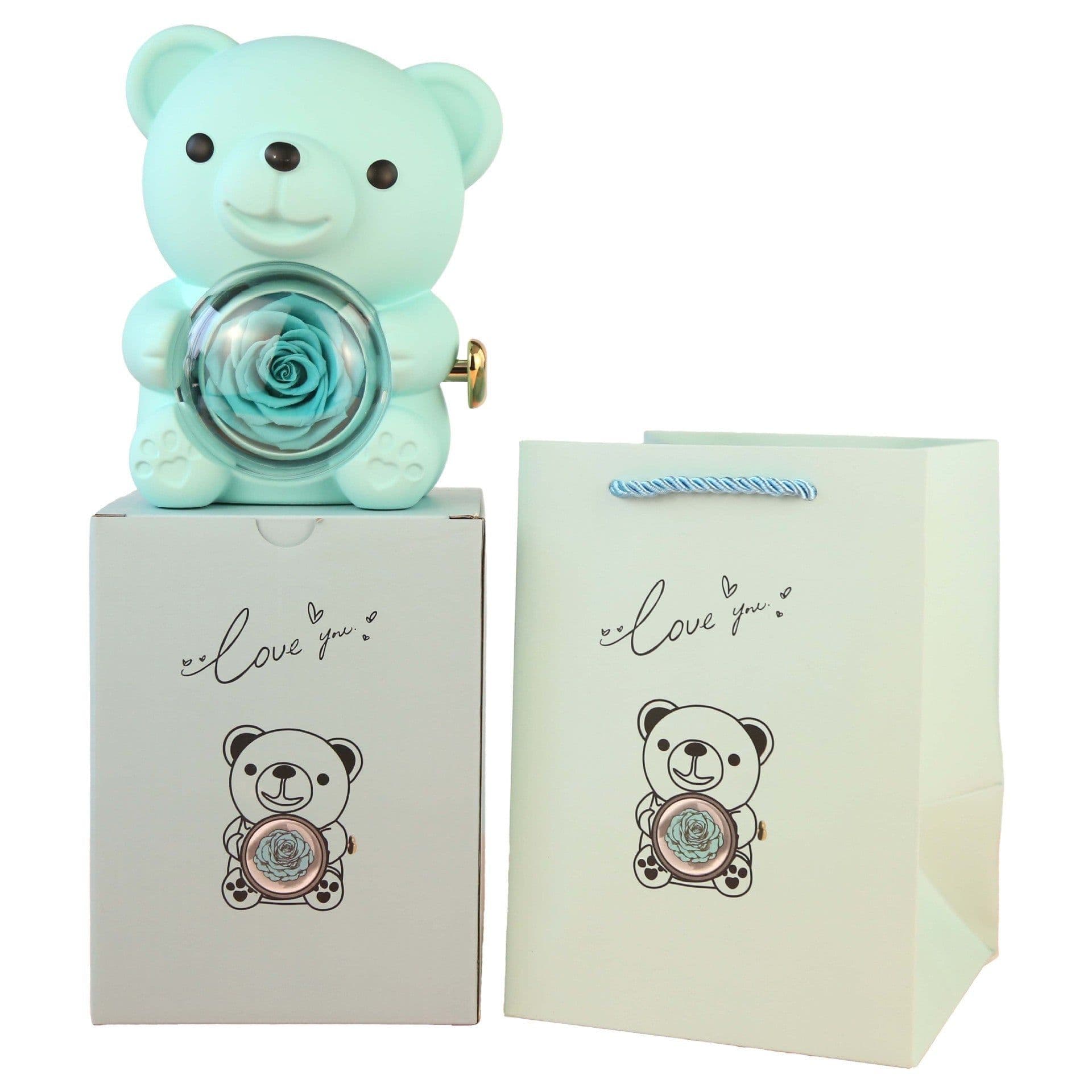 image-Eternal Rose Teddy Bear Gifts Box With Necklace Rotate Rose Jewelry Box Valentine Wedding Storage Gift Case For Women Girlfriend