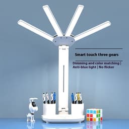 image-3in1 Multifunction Table Lamp LED Four-headed Folding With Fan Calendar Clock USB Rechargeable Desk Light 3 Color Reading Lamp