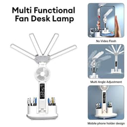 image-3in1 Multifunction Table Lamp LED Four-headed Folding With Fan Calendar Clock USB Rechargeable Desk Light 3 Color Reading Lamp