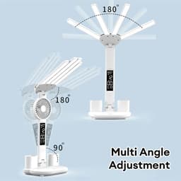 image-3in1 Multifunction Table Lamp LED Four-headed Folding With Fan Calendar Clock USB Rechargeable Desk Light 3 Color Reading Lamp