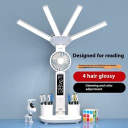 image-3in1 Multifunction Table Lamp LED Four-headed Folding With Fan Calendar Clock USB Rechargeable Desk Light 3 Color Reading Lamp