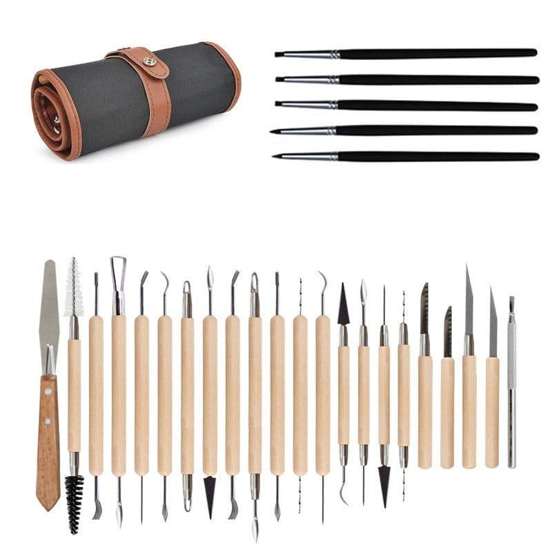 image-Pottery clay tools 27-piece set + roll package