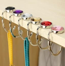 image-Portable Metal Foldable Bag Purse Hook Handbag Hanger Purse Hook Handbag Holder Shell Bag Folding Table Hook 7 Color