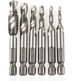 image-6pcs/set 1/4'' Hex HSS High Speed Steel Thread Spiral Screw M3 M4 M5 M6 M8 M10 Metric Composite Tap Drill Bit Tap