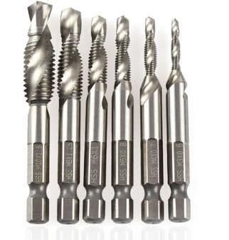 image-6pcs/set 1/4'' Hex HSS High Speed Steel Thread Spiral Screw M3 M4 M5 M6 M8 M10 Metric Composite Tap Drill Bit Tap