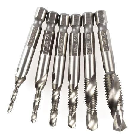 image-6pcs/set 1/4'' Hex HSS High Speed Steel Thread Spiral Screw M3 M4 M5 M6 M8 M10 Metric Composite Tap Drill Bit Tap