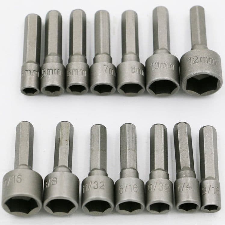 image-14pcs Power Nut Driver Set Dual Sae Metric Bit Mm And Standard Shank Quick Change Power Nut Driver Bit Set Nutdrivers