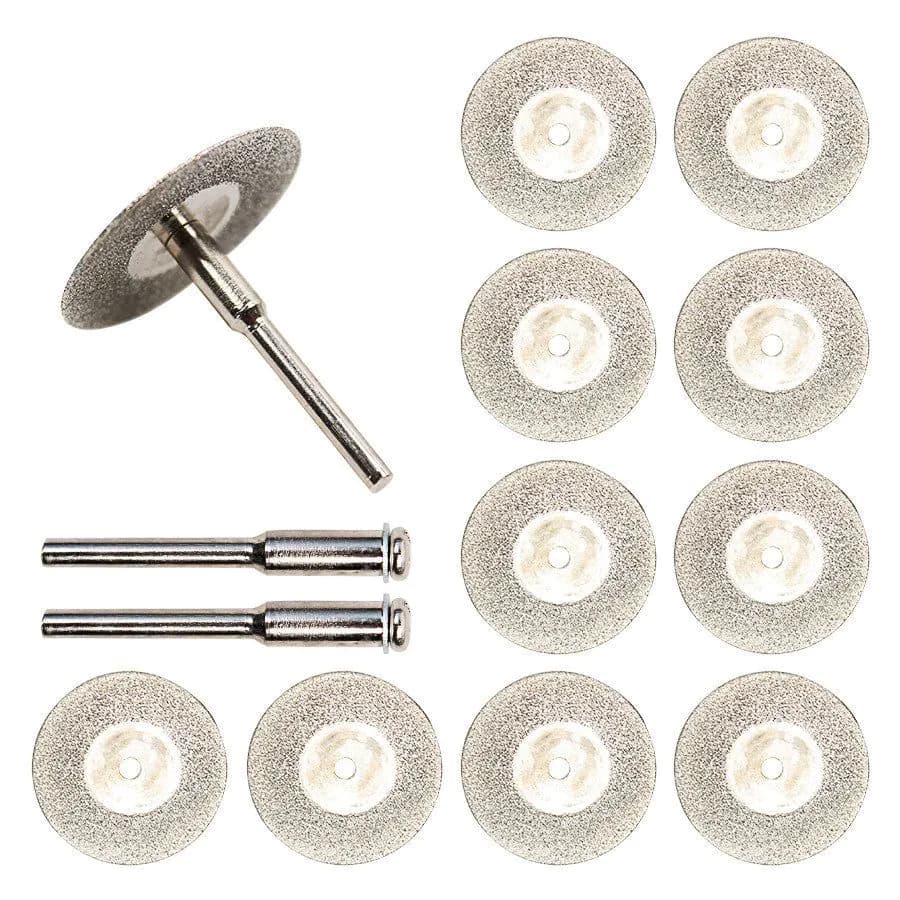 image-0pcs Set 30mm Mini Diamond Saw Blade Silver Cutting Discs With 2X Connecting Shank For Dremel Drill Fit Rotary Tool