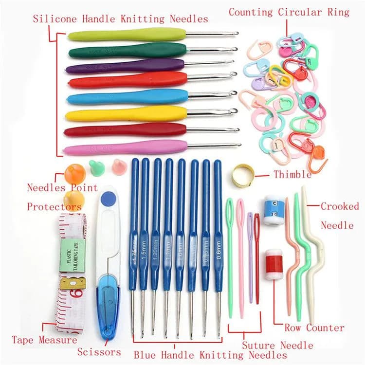 image-Crochet Set Handmade Wool Crochet Crochet Tool Set Combination Bag Metal Aluminum Yarn Needle