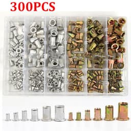 image-300Pcs/Box Aluminum+Color Zinc Blind Rivet Nut M3/4/5/6/8/10 Set Flat Head Rivet Nut Pull Cap