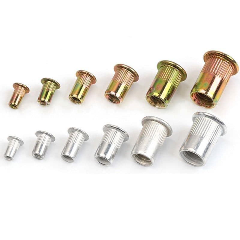 image-300Pcs/Box Aluminum+Color Zinc Blind Rivet Nut M3/4/5/6/8/10 Set Flat Head Rivet Nut Pull Cap