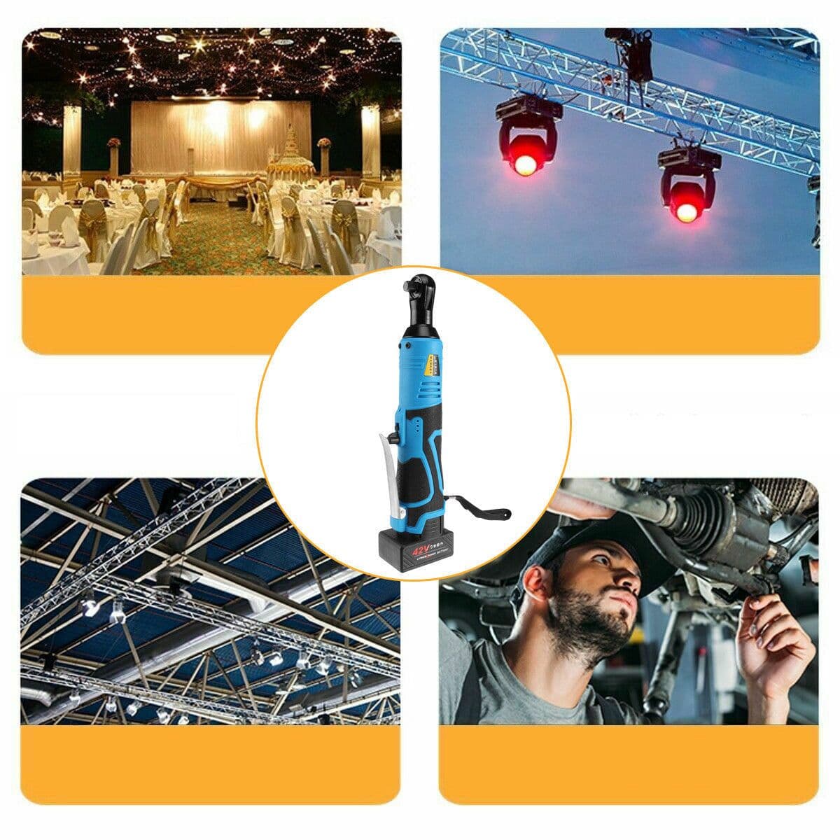 image-Electric Wrench Cordless Ratchet Rechargeable Scaffolding 90N.m Right Angle Wrench Tool With