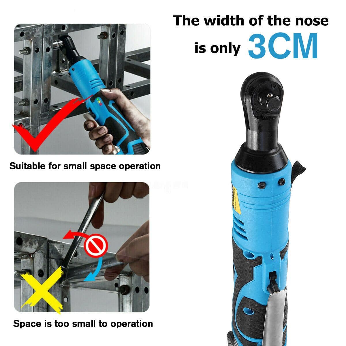image-Electric Wrench Cordless Ratchet Rechargeable Scaffolding 90N.m Right Angle Wrench Tool With
