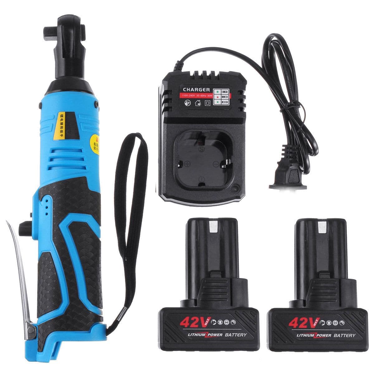 image-Electric Wrench Cordless Ratchet Rechargeable Scaffolding 90N.m Right Angle Wrench Tool With