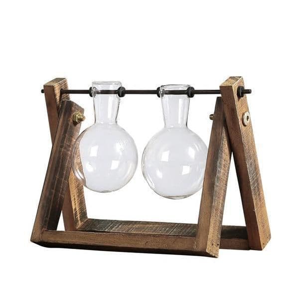 image-Rustic Plant Terrarium with Wooden Stand (Various Sizes)