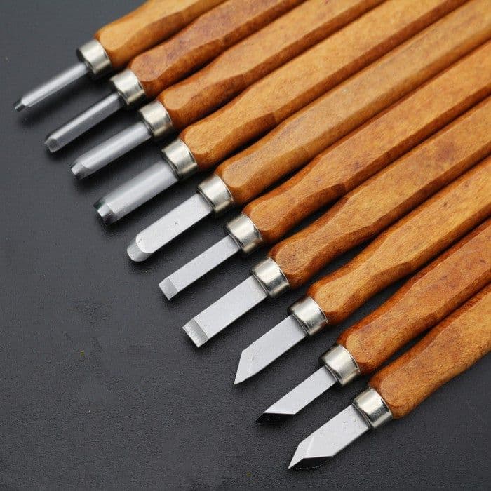 image-Mahogany 6 Sticks Carving Knife Handmade Woodcut Knife Eraser Engraving Set Woodcarving Tool