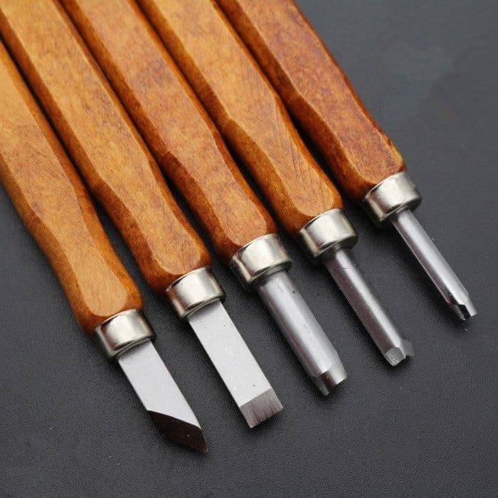 image-Mahogany 6 Sticks Carving Knife Handmade Woodcut Knife Eraser Engraving Set Woodcarving Tool