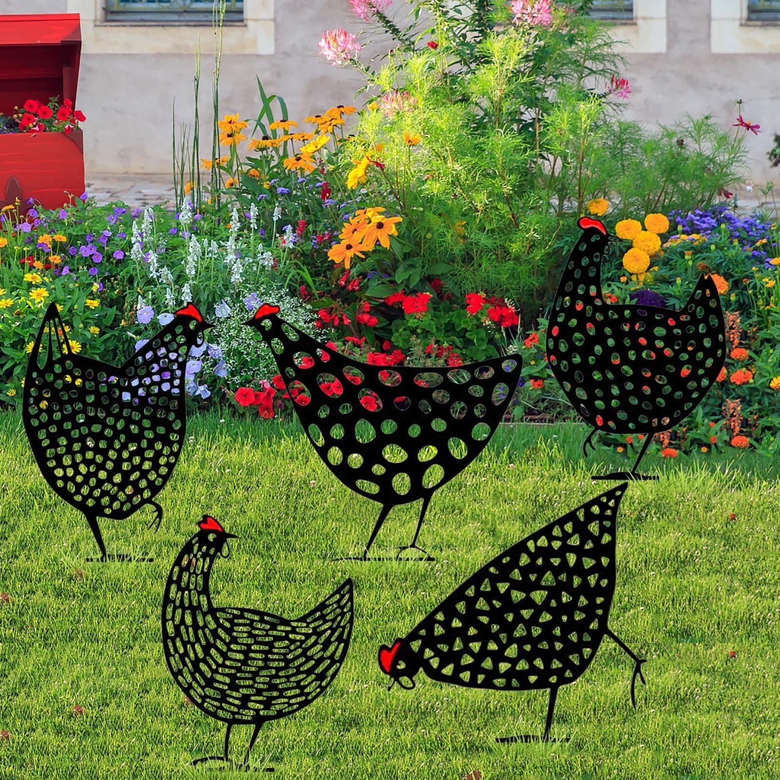 image-Chicken Yard Art Outdoor Garden Back Yard Gazon Stakes Hen Yard Decor